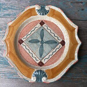 Neiman Marcus 9.5" Salad Plate Hand Painted in Italy Multicolor Geometric‎ Print